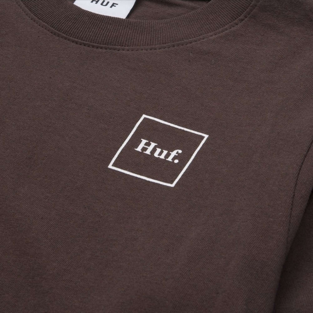 HUF Domestic Crop Tee Brown Long Sleeve 90s Streetwear Ribbed Collar XS NWT - Picture 4 of 10